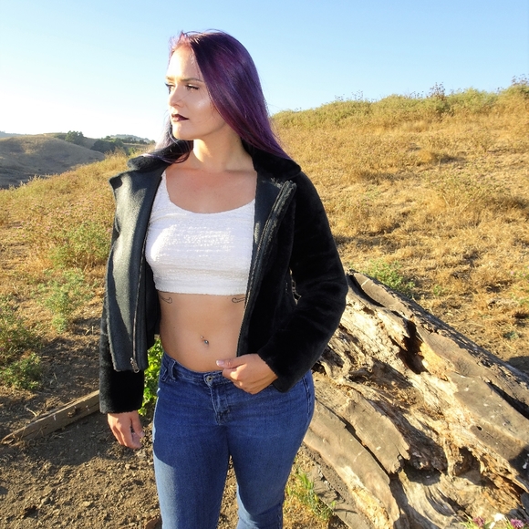 Black Leather Reversable Fur Moto Shearling Jacket Penny Lane - Picture 2 of 5